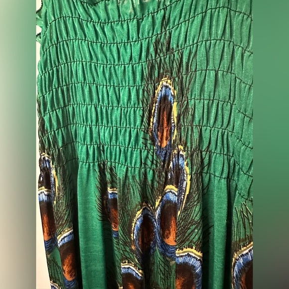 Green Peacock Print Tank Dress Beach Coverup - Picture 3 of 5